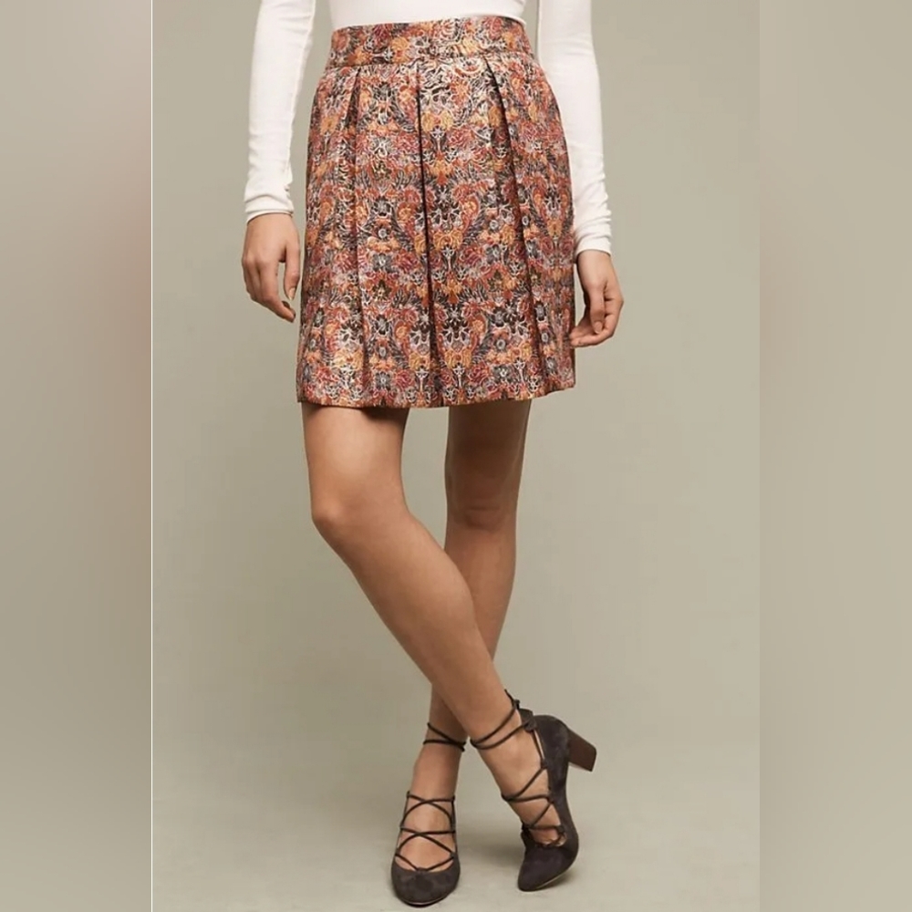 Maeve for Anthropologie rosie metallic floral pleated skirt size L